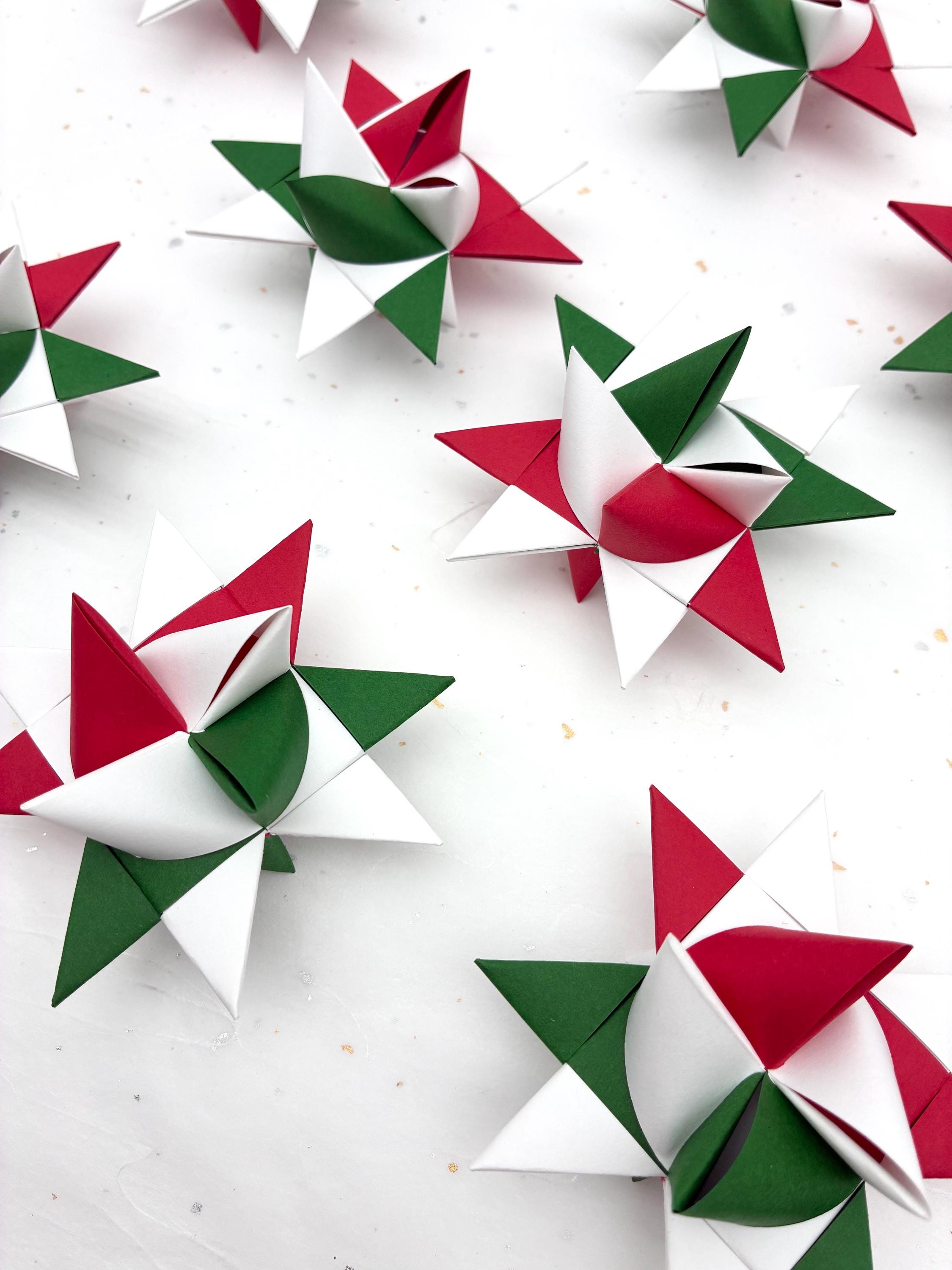 Red, Green & White~ Paper Star Ornaments (You Choose Size)
