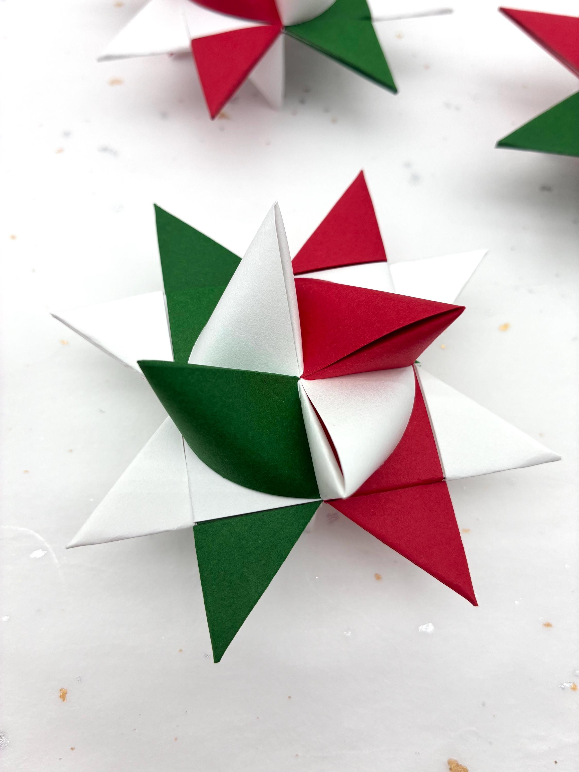 Red, Green & White~ Paper Star Ornaments (You Choose Size)