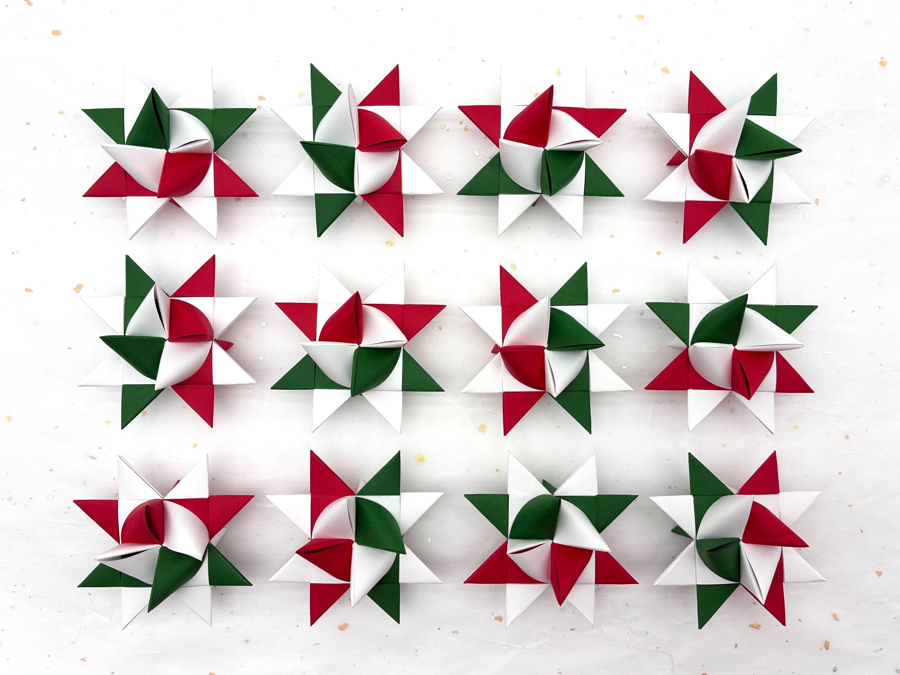 Red, Green & White~ Paper Star Ornaments (You Choose Size)