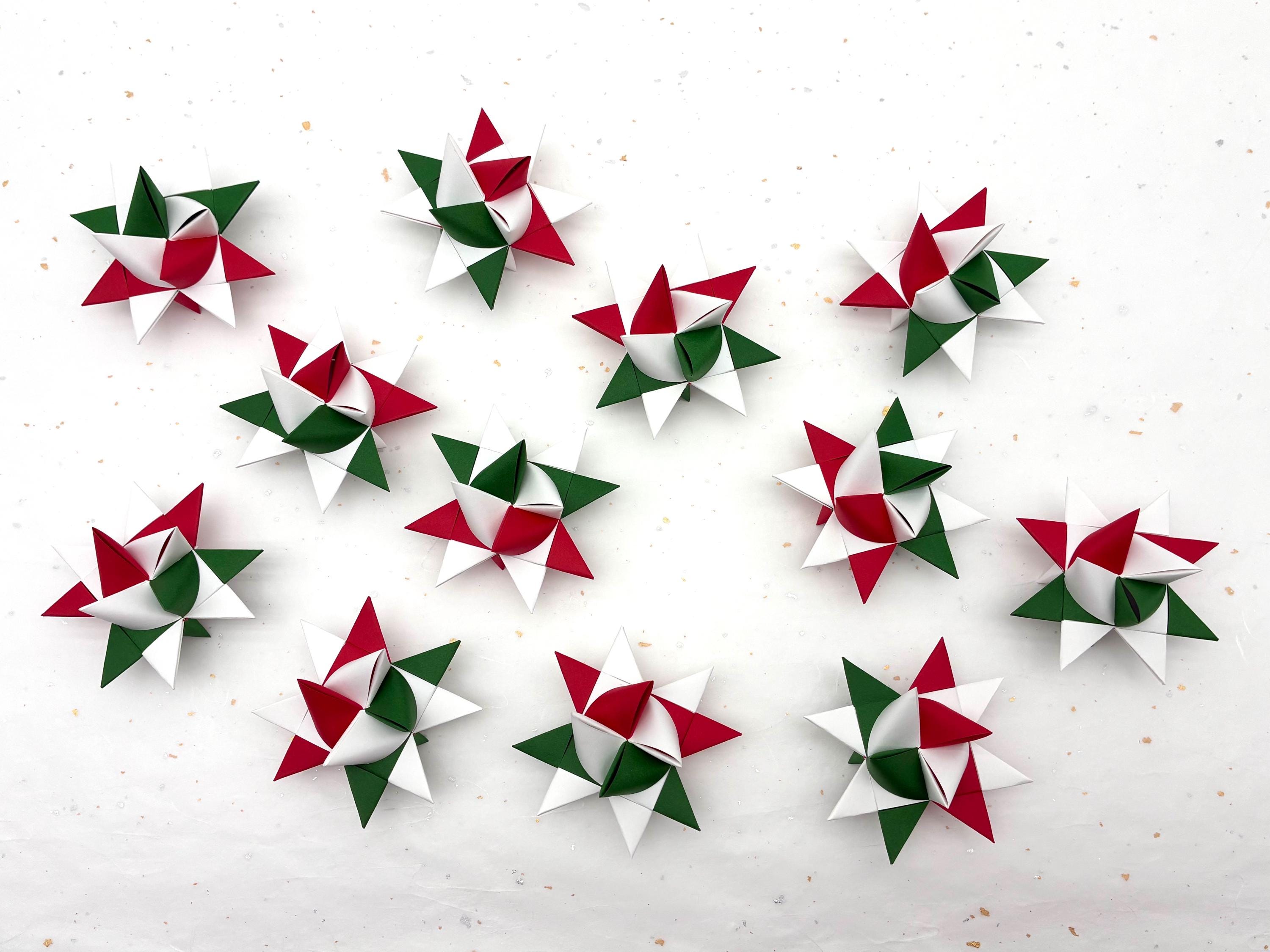 Red, Green & White~ Paper Star Ornaments (You Choose Size)