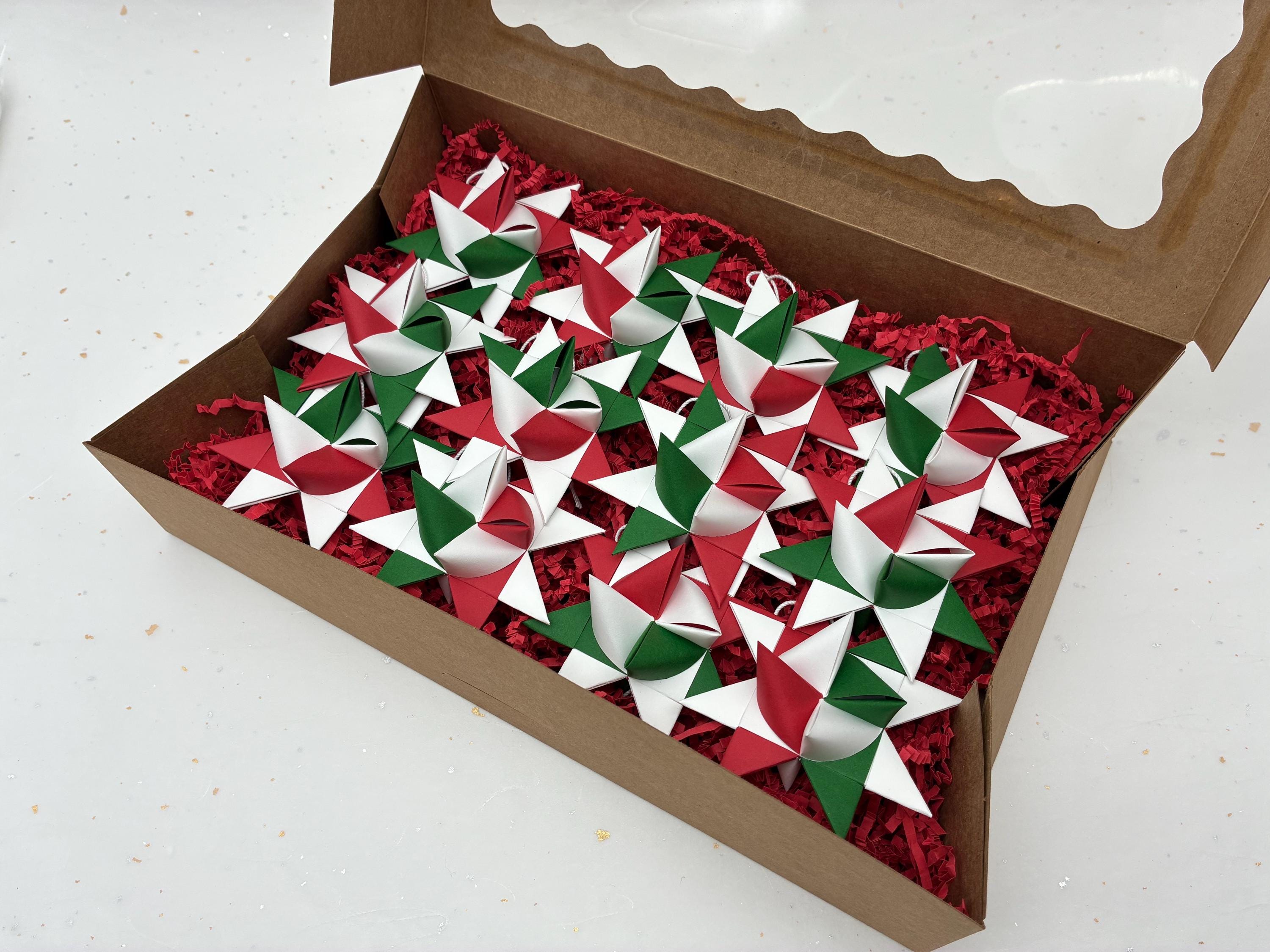 Red, Green & White~ Paper Star Ornaments (You Choose Size)
